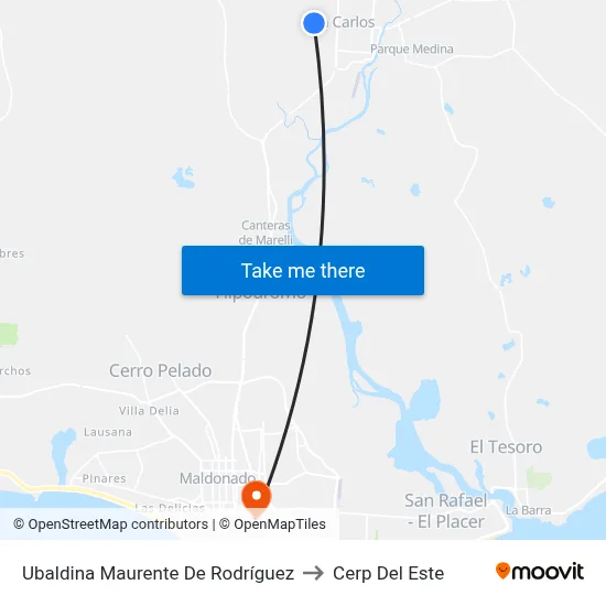 Ubaldina Maurente De Rodríguez to Cerp Del Este map