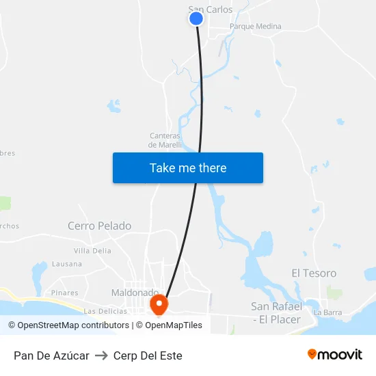 Pan De Azúcar to Cerp Del Este map