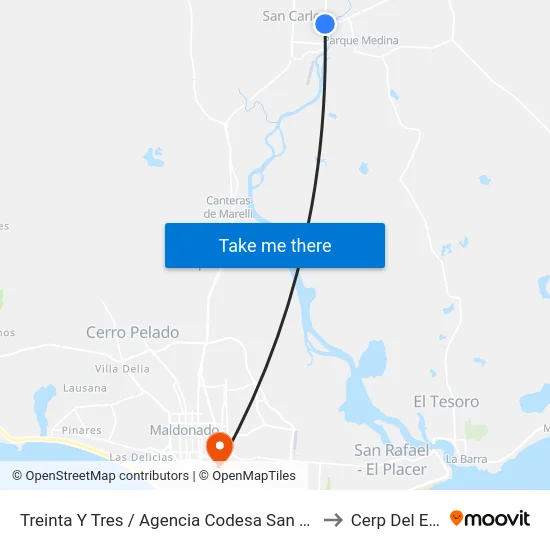 Treinta Y Tres / Agencia Codesa San Carlos to Cerp Del Este map