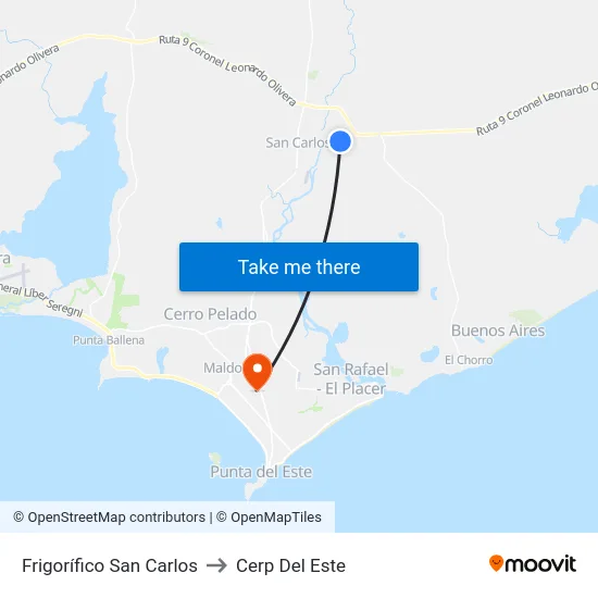 Frigorífico San Carlos to Cerp Del Este map