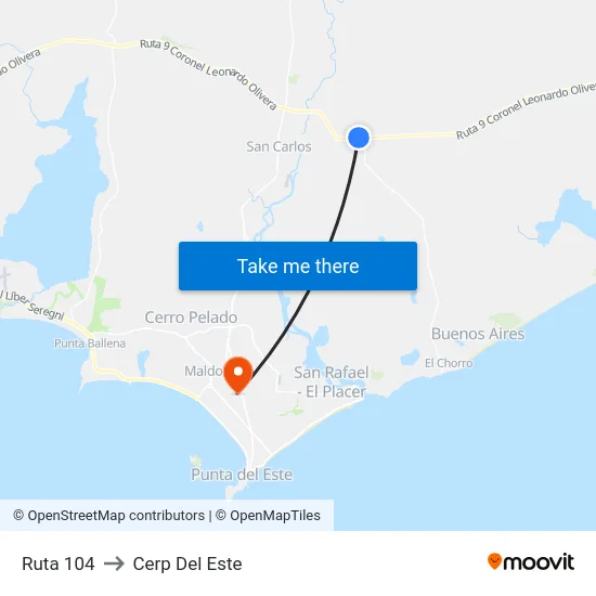 Ruta 104 to Cerp Del Este map