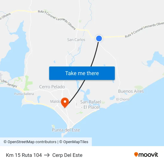 Km 15 Ruta 104 to Cerp Del Este map