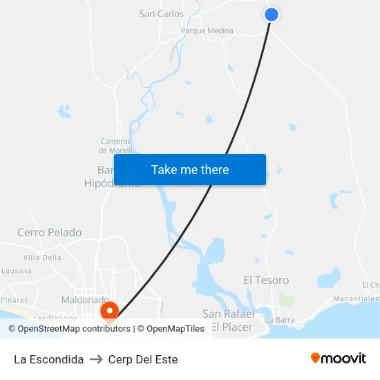La Escondida to Cerp Del Este map