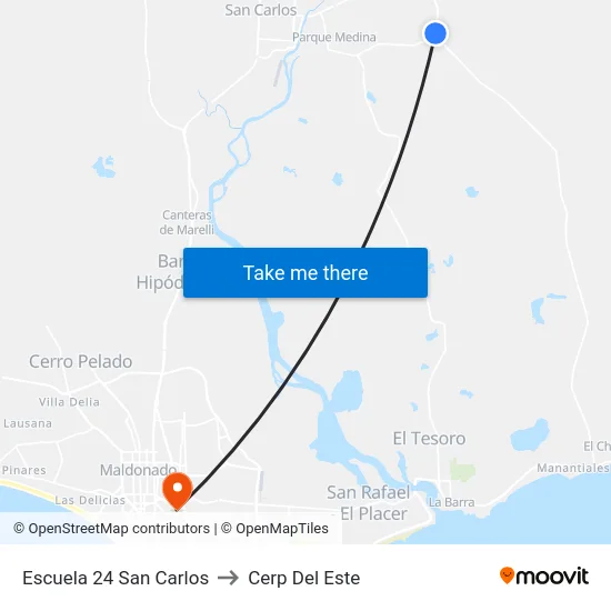 Escuela 24 San Carlos to Cerp Del Este map
