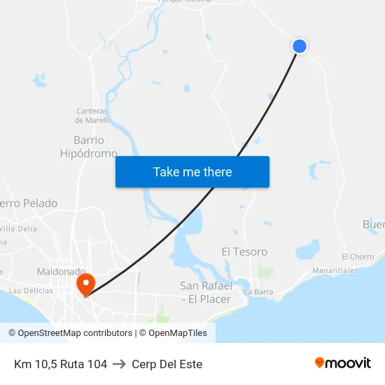 Km 10,5 Ruta 104 to Cerp Del Este map