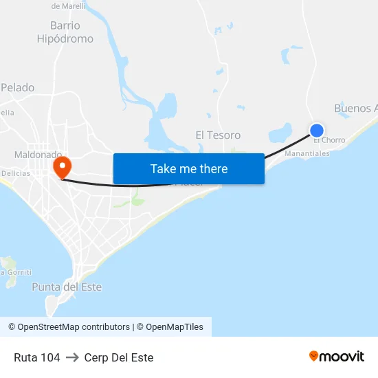 Ruta 104 to Cerp Del Este map