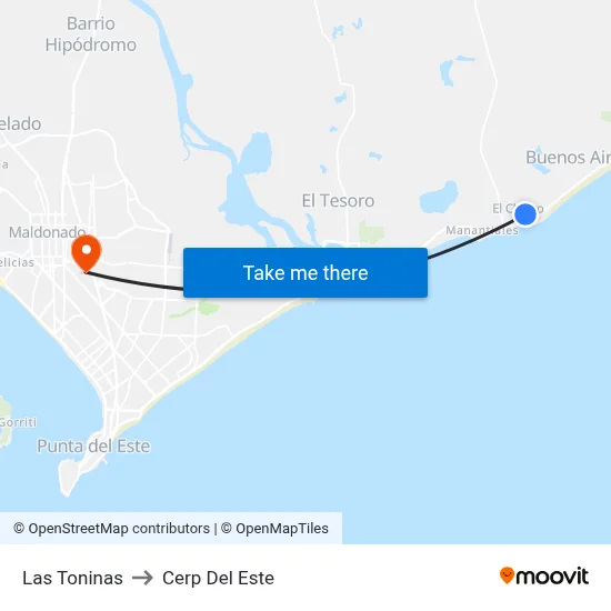 Las Toninas to Cerp Del Este map