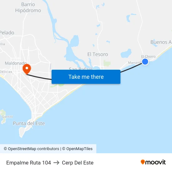 Empalme Ruta 104 to Cerp Del Este map