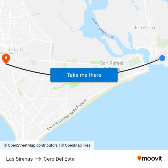 Las Sirenas to Cerp Del Este map