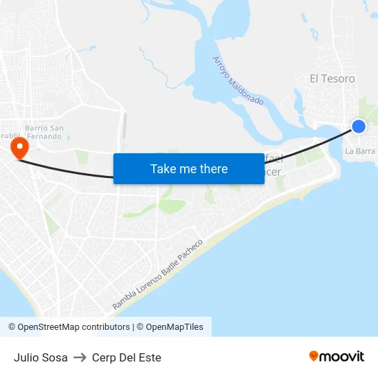 Julio Sosa to Cerp Del Este map