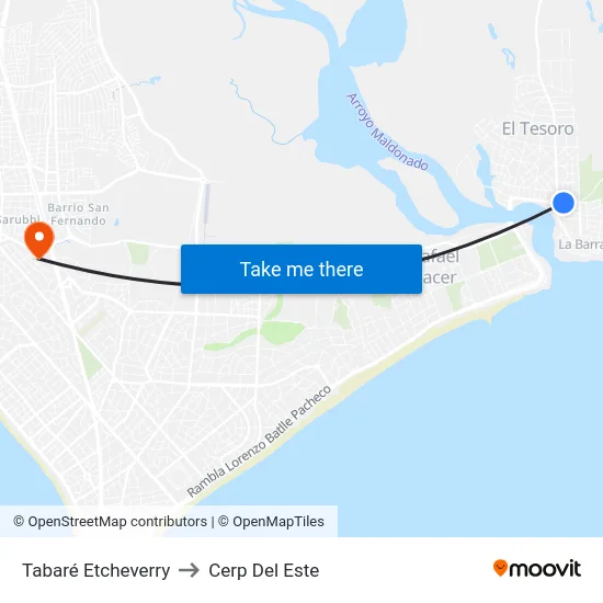 Tabaré Etcheverry to Cerp Del Este map