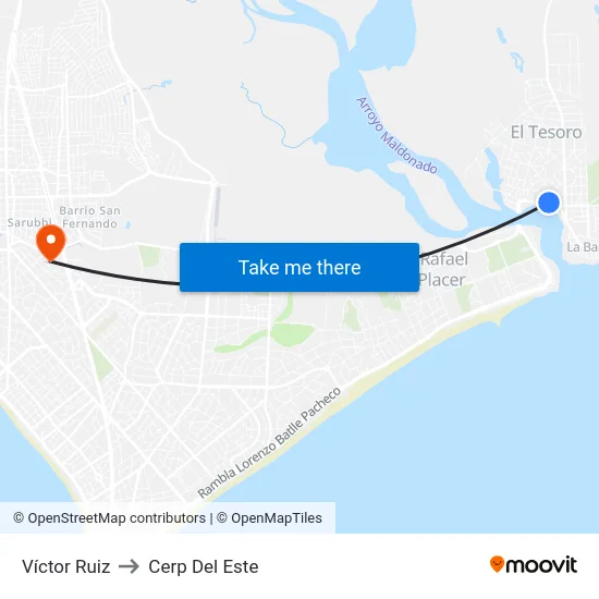 Víctor Ruiz to Cerp Del Este map