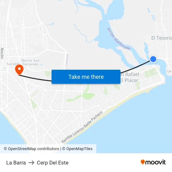 La Barra to Cerp Del Este map
