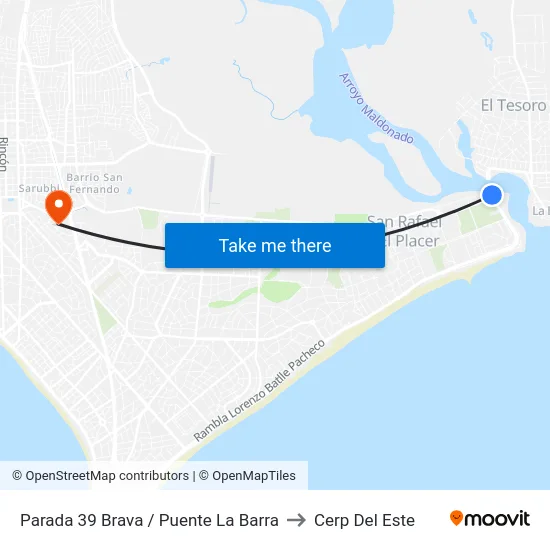 Parada 39 Brava / Puente La Barra to Cerp Del Este map