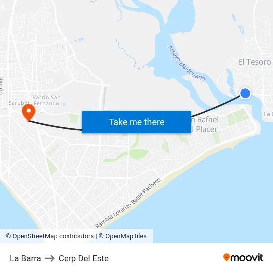 La Barra to Cerp Del Este map