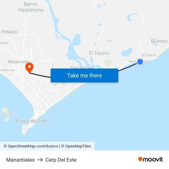 Manantiales to Cerp Del Este map