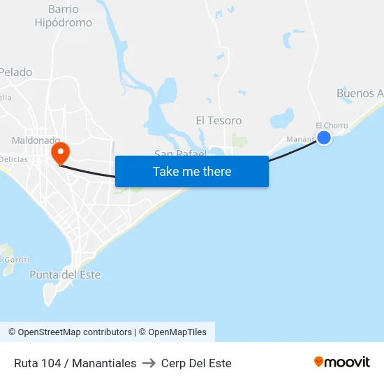 Ruta 104 / Manantiales to Cerp Del Este map