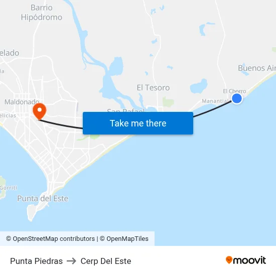 Punta Piedras to Cerp Del Este map