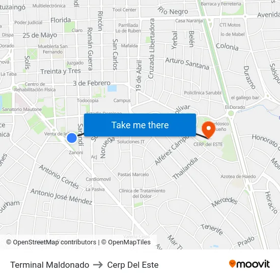 Terminal Maldonado to Cerp Del Este map