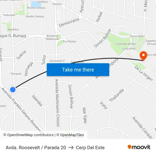 Avda. Roosevelt / Parada 20 to Cerp Del Este map