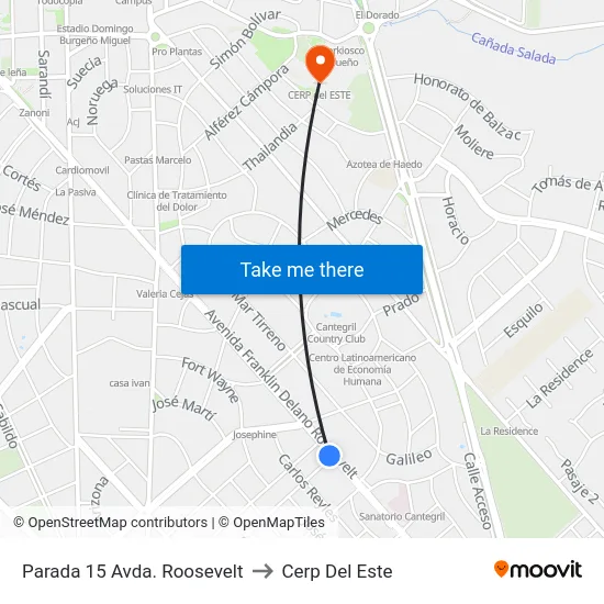 Parada 15 Avda. Roosevelt to Cerp Del Este map