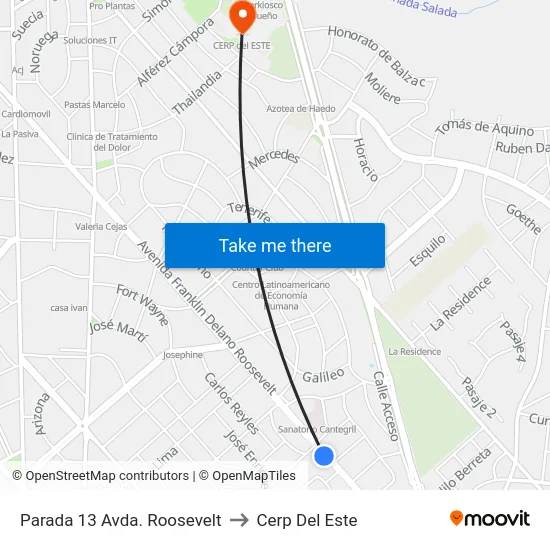 Parada 13 Avda. Roosevelt to Cerp Del Este map