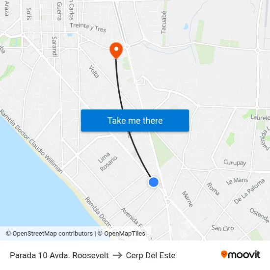 Parada 10 Avda. Roosevelt to Cerp Del Este map