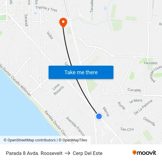 Parada 8 Avda. Roosevelt to Cerp Del Este map