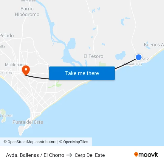 Avda. Ballenas / El Chorro to Cerp Del Este map