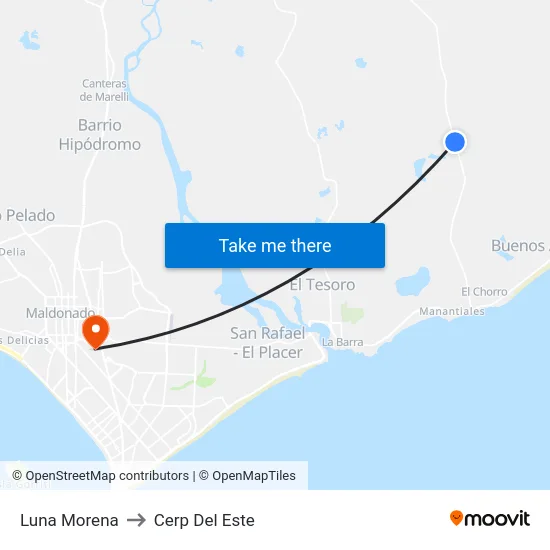 Luna Morena to Cerp Del Este map