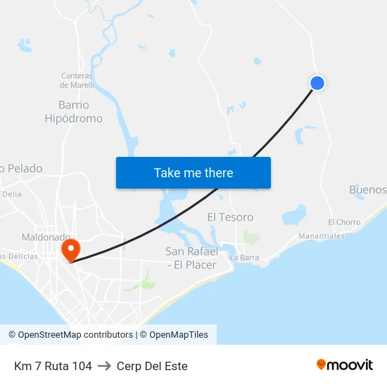 Km 7 Ruta 104 to Cerp Del Este map