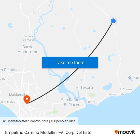 Empalme Camino Medellín to Cerp Del Este map