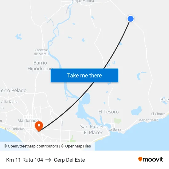 Km 11 Ruta 104 to Cerp Del Este map