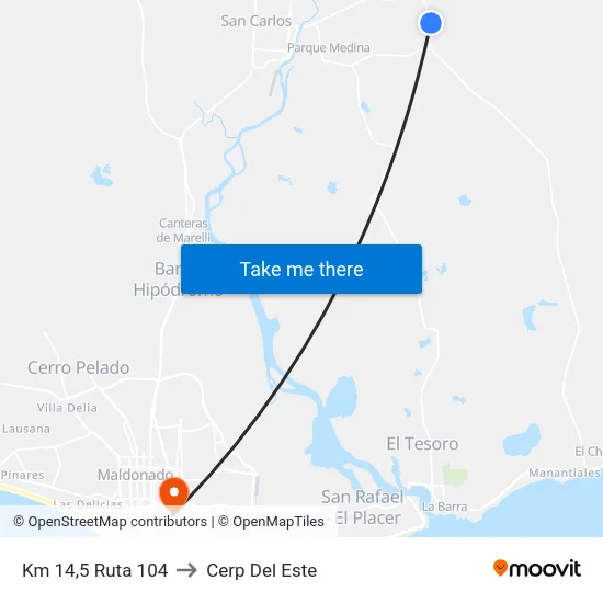 Km 14,5 Ruta 104 to Cerp Del Este map
