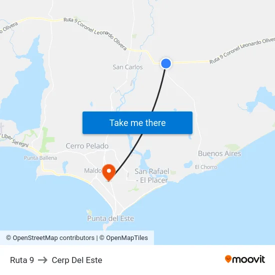 Ruta 9 to Cerp Del Este map