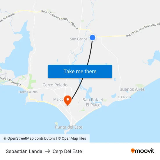 Sebastián Landa to Cerp Del Este map