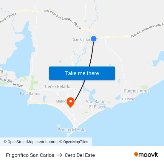 Frigorífico San Carlos to Cerp Del Este map