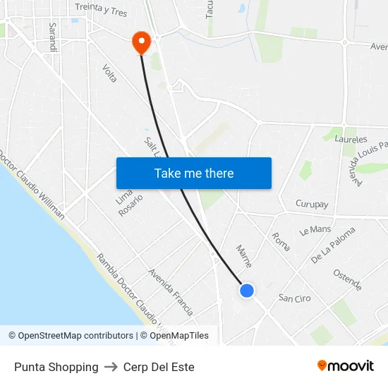 Punta Shopping to Cerp Del Este map