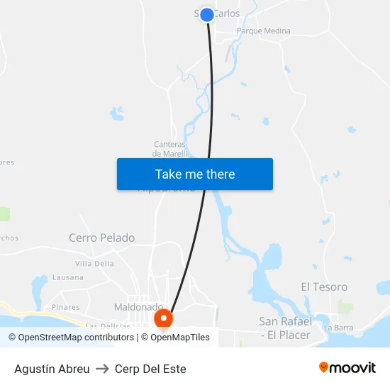Agustín Abreu to Cerp Del Este map