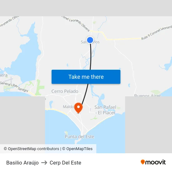 Basilio Araújo to Cerp Del Este map