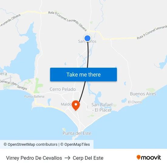 Virrey Pedro De Cevallos to Cerp Del Este map