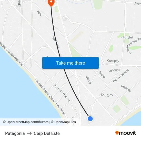 Patagonia to Cerp Del Este map