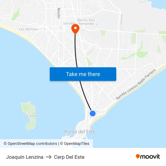 Joaquín Lenzina to Cerp Del Este map