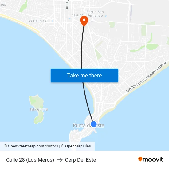 Calle 28 (Los Meros) to Cerp Del Este map