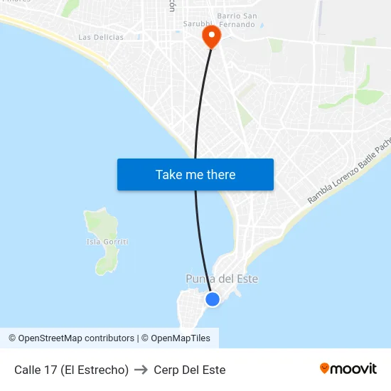 Calle 17 (El Estrecho) to Cerp Del Este map
