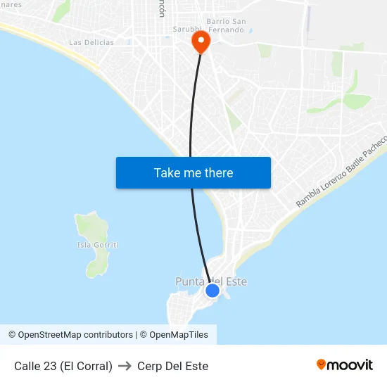 Calle 23 (El Corral) to Cerp Del Este map