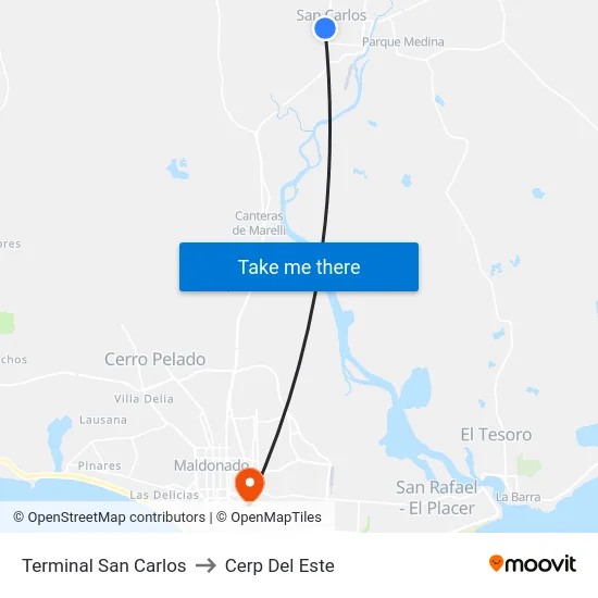 Terminal San Carlos to Cerp Del Este map
