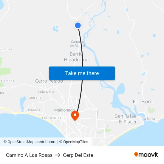 Camino A Las Rosas to Cerp Del Este map