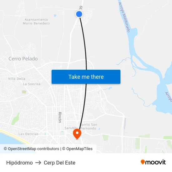 Hipódromo to Cerp Del Este map