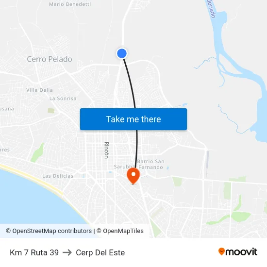 Km 7 Ruta 39 to Cerp Del Este map